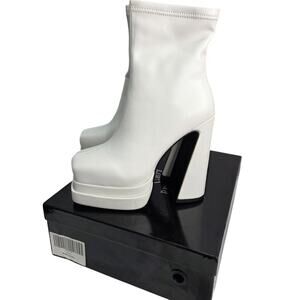 White Platform Block Heel Ankle Boots Women's Size 8 5.75" Retro  clubwear